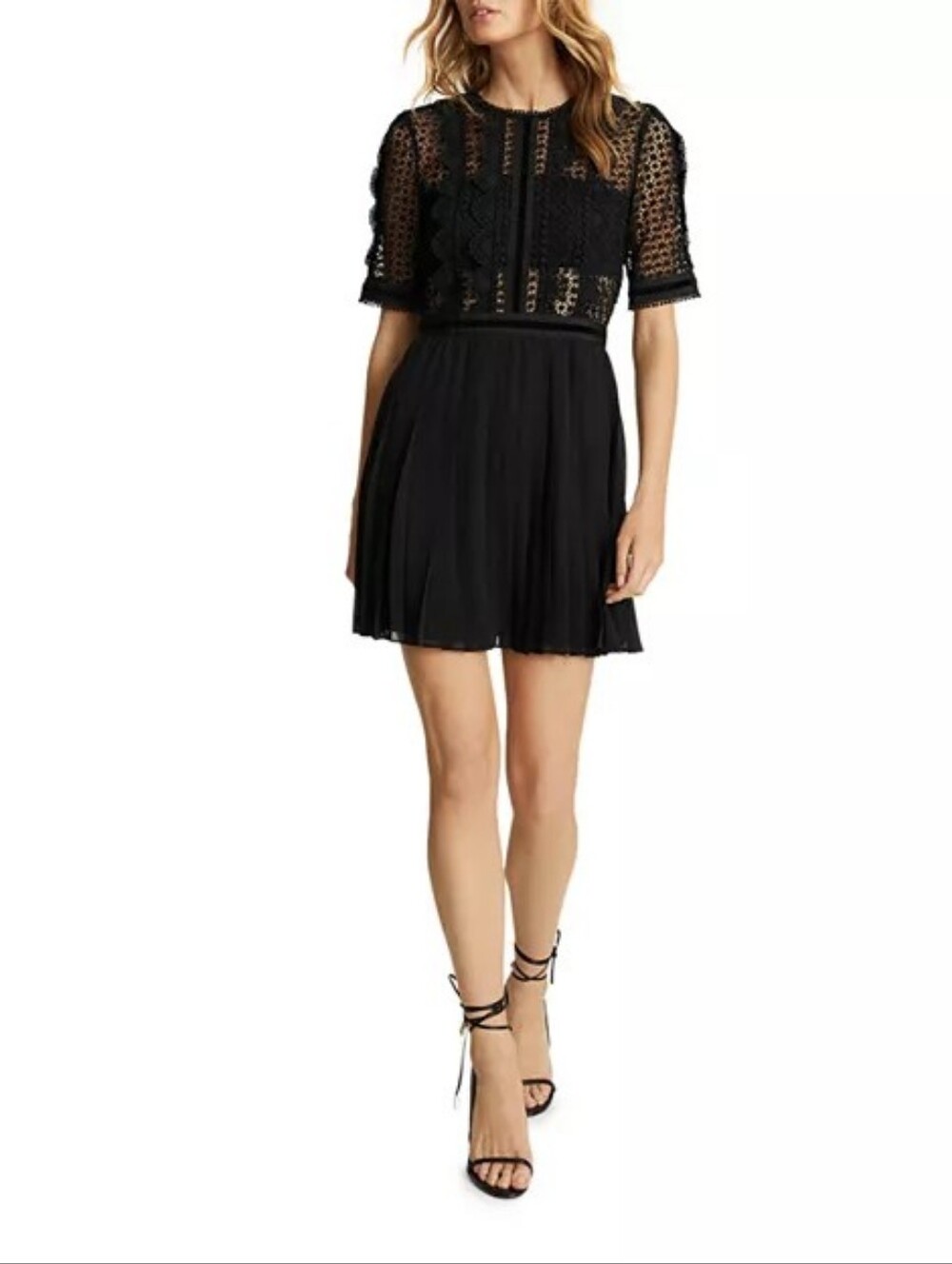 REISS Athena Lace Detail Mini Dress In Black NWT 8.